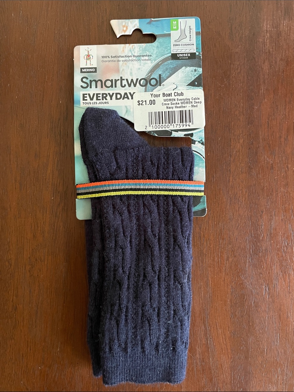 Smartwool Deep Navy Cable Crew Socks with Multicolor Stripe